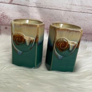 Rodolfo Padilla Stoneware Pottery Drip Glaze Coffee Mugs Signed Seashell